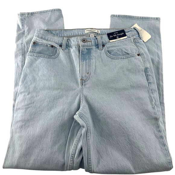 Abercrombie & Fitch Light Blue Curve Love Mid Rise 90s Straight Jeans Size 30 - Picture 6 of 12